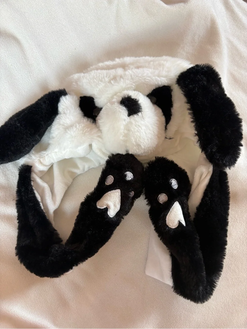 Kids Plush Panda Earflap Hat - Black and White